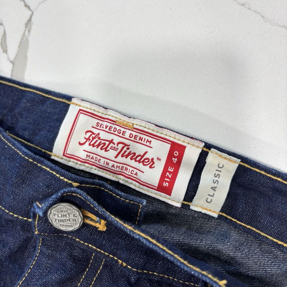 Flint And Tinder Selvedge Jeans Mens Size 40x33 Classic Fit Dark Blue Denim - Picture 3 of 6